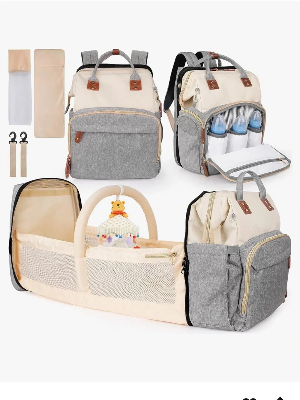 3-in-1 Foldable Diaper Bag Backpack with Bassinet & Changing Station